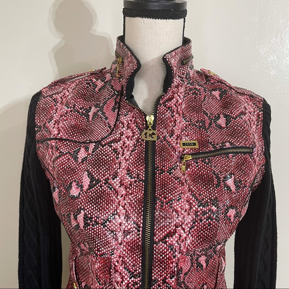 COOGI Faux Snake Skin Jacket Sweater Sleeve NWT size Small - Picture 2 of 16